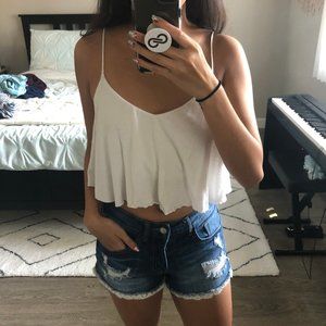 White Flounce Crop Top